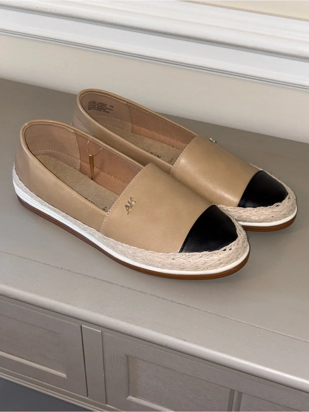 Anne Klein Tan Espadrille Flats with Black Cap Toe